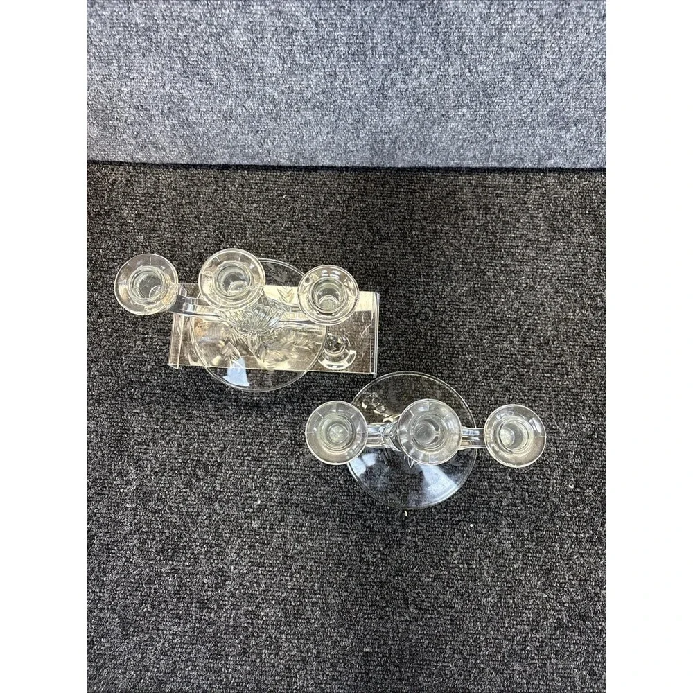 2~Vtg~Indiana Glass~Shell & Arch~3-Light Candlestick Holder
